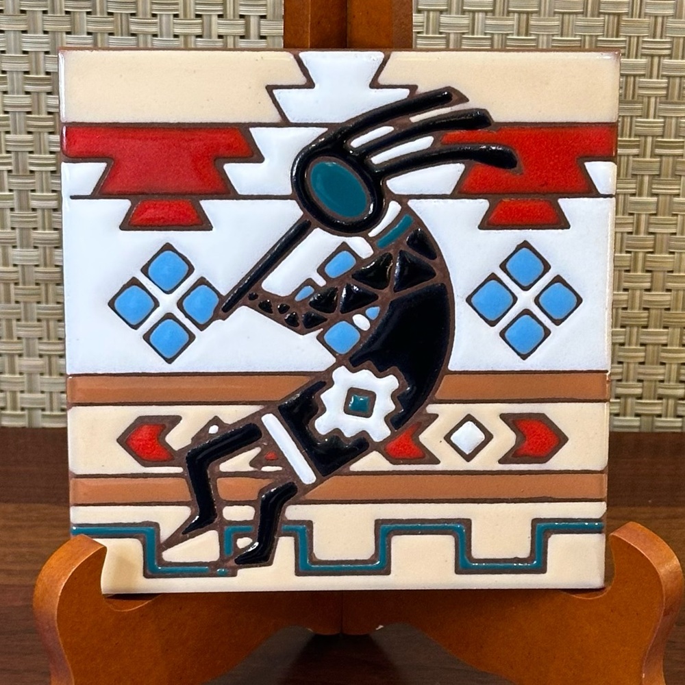 🌟HO🌟VTG 1999 Earthtones Kokopelli Ceramic Art Tile Trivet Southwest Decor 6x6 - Picture 2 of 5